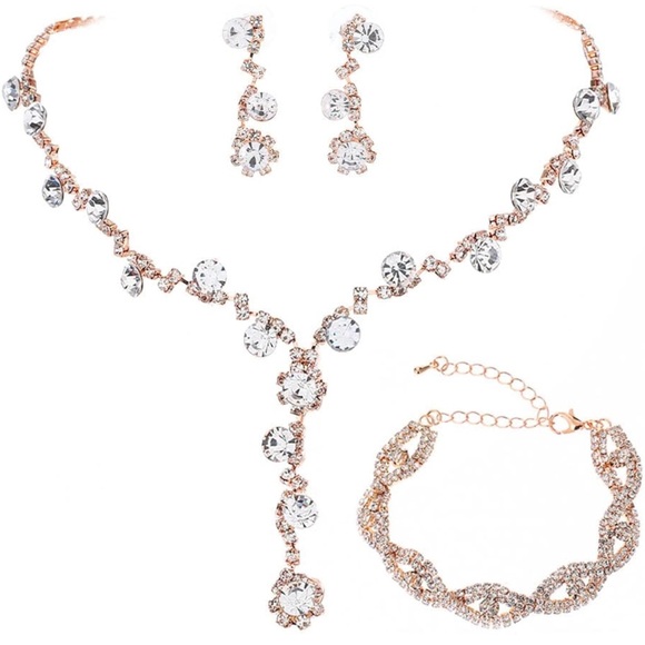 NWT ROSE GOLD RHINESTONE JEWELRY SET - Picture 2 of 6